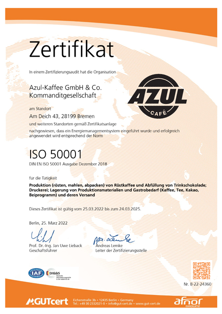 Azul Energiemanagement 2022 Zertifikat