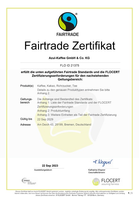 Fairtrade Zertifikat bis 2023 Deutsch